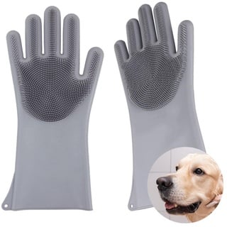 Comfpet Katzenpflege Handschuh, Plegehandschuhe Katzen aus Silikagel Handschuh Bürste Katze, Aufhängbares Design, Baden und Massieren für Welpen und Kätzchen, 1 Paar (grau)