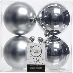 Christbaumkugeln Weihnachtskugeln bruchfest Ø 10 cm 4 Stück silber glanz / matt