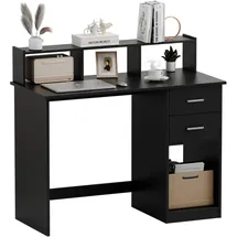 Mondeer Schreibtisch mit Schubladen, Computertisch Klein mit Regal, 105 x 48 x 94cm, Ideal für Büro Heimbüro Arbeitszimmer Wohnzimmer, Schwarz