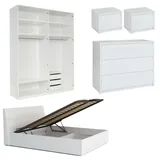 Feldmann-Wohnen Schlafzimmer-Set, Weiß, Holz, 6 Fächer, 8 Schubladen, Rechteckig,Rechteckig, 160x200 cm, Schlafzimmer, Betten