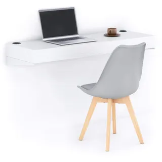 MOBILI FIVER, Evolution Wandschreibtisch 120 x 40 mit kabellosem Ladegerät, Esche, Weiß, Made In Italy