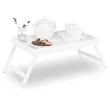 HLP Betttabletts aus Bambus, Füße mit Klappen, 2 Stück, Serviertablett & Frühstück, 22 x 64 x 31 cm, Weiß