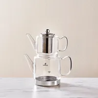 KARACA Dora Borosilikatglas Teekannen-Set mit Edelstahl-Teesieb, 2 L Kessel & 1 L Glas Teekanne mit Sieb, Turkish Tea Pot, Caydanlik, Türkischer Teebereiter für Kräutertee, losen Tee, XL