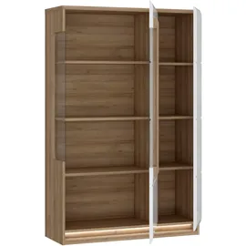 Forte Highboard FORTE "Attention", weiß (rivera eiche, weiß glanz), B:89,9cm H:139,6cm T:34,3cm, Spanplatte, Sideboards, Highboard, Highboard, Beleuchtung, Soft Close, Glastüre, Stauraum, Höhe 139,6cm