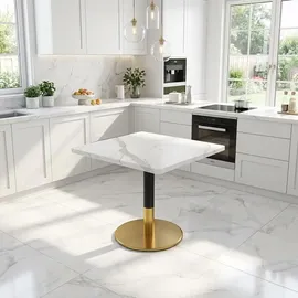 stilvora Küchentisch 80 x 75 x 60 cm Weiß/Schwarz/Gold