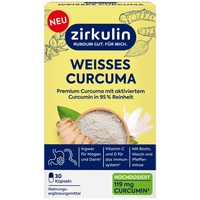 Zirkulin Weißes Curcuma 30 Kapseln – fördert Magen Darm Wohl – Nahrungsergänzungsmittel Kurkuma mit Biotin, Niacin, Ingwer & Vitamin C &D – hohe Bioverfügbarkeit
