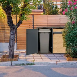 ML-Design Mülltonnenbox 2er Anthrazit-Lärchenoptik 132x80x116,3 cm