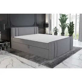 A&J MöbelLand Boxspringbett ALF 160 x 200 mit 2 Bettkästen, Bonell-Matratze und Topper. Farbe: Grau - Grau