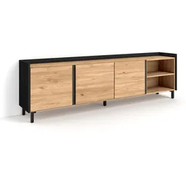 SKRAUT HOME Lowboard 207x61x35 cm Eiche Schwarz Holzwerkstoff