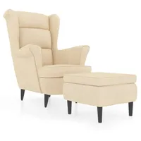 vidaXL Ohrensessel mit Hocker Samt 64 x 96 x 90 cm Creme