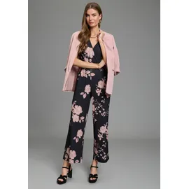 LAURA SCOTT Jumpsuit LAURA SCOTT, Damen, Gr. 38, N-Gr, schwarz, geblümt, Jersey, Obermaterial: 95% Polyester, 5% Elasthan, geblümt, bequem, V-Ausschnitt, Overalls Jumpsuit, für den eleganten Anlass mit floralem Muster