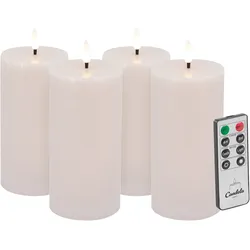 Candela LED Kerzen 4er Set H:15xØ7,5cm Summer Pink rustic Echtwachs mit Fernbedienung Timer Funktion & mehrstufig dimmbar flammenlos Echtwachskerzen Stumpenkerze