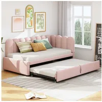 HAUSS SPOLE Schlafsofa 2-in-1 Schlafsofa 90/180 x 200 cm, Platzsparendes Design Samt Beige, 90/180 x 200 cm Samt, Mit Ausziehfunktion für zusätzliches Bett, mit Matratze rosa
