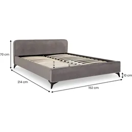 Idimex Polsterbett LAVORO Einzelbett 140x200, grau - Bett mit Lattenrost und Samtstoffbezug, Bettgestell mit gepolstertem Kopfteil, modernes Design, Robus... - Grau