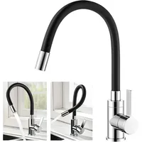 Coocheer - Flexibler Küchenarmatur, frei schwenkbar, hoher Auslauf, flexible Spültischarmatur, Einloch-Spültischarmatur aus Chrom und schwarzem