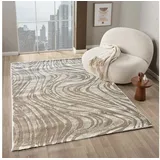 Vimoda Teppich Wohnzimmer Teppich Schlafzimmer 3D Effekt modern Weich kurzflor Wellenmuster Qualitativ,Maße:80x150 cm;Farbe:Taupe
