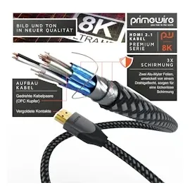Primewire 8k HDMI Kabel 2.1, 8K - 120Hz 4K 240Hz mit DSC, HDMI 2.0a 2.0b, 3D, HDTV UHD II, HDR-10+, Dolby Vision