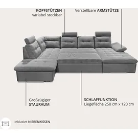 ed exciting design Wohnlandschaft U-Form Polyester 3-Sitzer Grau