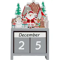 Weihnachtskalender aus Holz, Cartoon-Ewiger Kalender, Tischdekoration, einfach zu verwendender Weihnachts-Schreibtischkalender für das Home-Office...