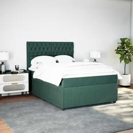 vidaXL Boxspringbett 140 x 200 cm Dunkelgrün