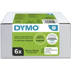 DYMO® Original Etikett für LabelWriterTM, Vorteilspack, Versand - weiss - permanent haftend, 6 x 220 Etiketten