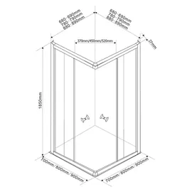 Aqualine ALAIN Duschabtrennung Quadrat rechts 80 x 185 cm 800x800mm