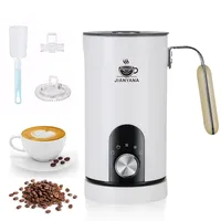JIANYANA Elektrischer Milchaufschäumer 5-in-1,350ml Edelstahl Milchschäumer Heiß & Kalt mit,Leise,Für Dicken Schaum,Dünnen Schaum,Heiße Milch–Inkl.Schneebesen für Cappuccino,Latte,Kakao(Weiß)