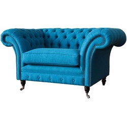 JVmoebel Chesterfield-Sessel, Sessel 1.5 Sitzer Wohnzimmer Klassisch Design Chesterfield Couch blau
