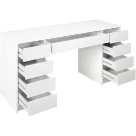 Mirjan24 Schreibtisch Weiß, Weiß Hochglanz, 9 Schubladen, Rechteckig,Rechteckig, 154x76x55 cm, Arbeitszimmer, Schreibtische, Bürotische
