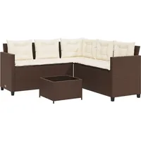 vidaXL Gartensofa in L-Form mit Tisch und Kissen Braun Poly Rattan