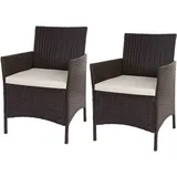 2er-Set Poly-Rattan Gartensessel Hamar, Korbsessel braun-meliert, Kissen creme