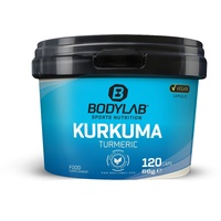 Bodylab24 Kurkuma Kapseln 120 Stück, 66g, vegan, mit Extrakt aus schwarzem Pfeffer, Nahrungsergänzungsmittel Kurkumapulver