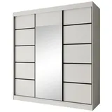 beautysofa Schiebetürenschrank Monika (3-türig Schrank mit Spiegel, 200 cm breit) dekorative Sprossen an den Türfronten weiß
