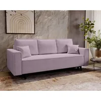 Schlafsofa 225 cm Nela - Klappsofa, Schlafcouch - Sofa mit Bettkasten, Skandinavischer Stil - Samtstoff (Rosa - Lincoln 61)