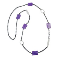 Gallay Perlenkette Kunststoffperlen Pillow flieder-flitter Ankerkette Eloxal grau 100cm (1-tlg) lila