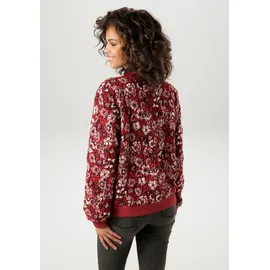 Aniston CASUAL Blouson mit kunstvollem Blumenmuster - jedes Teil ein Unikat Gr. 42, weinrot-wollweiß-rot-schwarz, , 95057555-42