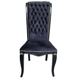 Casa Padrino Luxus Barock Hochlehn Esszimmer Stuhl Schwarz / Schwarz - Handgefertigter Antik Stil Stuhl mit edlem Samtstoff - Esszimmer Möbel im Barockstil