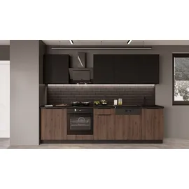 Küchen-Preisbombe Küchenzeile MONZA SIENA BASIC 280 cm Nussbaum Schwarz matt