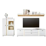 furn.design Wohnwand weiß Eiche Wotan, Metall, Nachbildung, 290x170x42 cm, Wohnzimmer, Wohnwände, Anbauwände