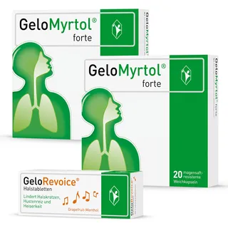 Gelo-Set | 2x20 St. GeloMyrtol forte & 10 St. GeloRevoice | Pflanzlicher Schleimlöser bei akuten Atemwegsinfekten mit Husten, Schnupfen und Druckkopfschmerz (Symptome der Sinusitis & Bronchitis)