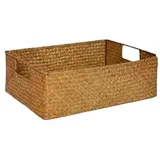 Aufbewahrungskorb,Aufbewahrungskörbchen Rechteckiger Aufbewahrungskorb aus Rattan im Retro-Stil mit Griffen zur Aufbewahrung von Kleidung, Handtüchern, Snacks und Unordnung im Zimmer, 3 Größen(L)
