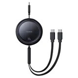 Baseus Mirror, 2-in-1 einziehbares Kabel, USB-C - 2x USB-C, 100W PD, 1m, Schwarz