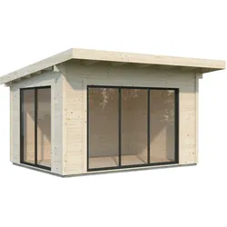 PRE:GA Gartenhaus Kandel Leimholz mit Isolierglas-Schiebetüren 400 x 300 cm naturbelassen naturbelassen