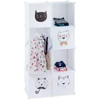 Relaxdays Kinderkleiderschrank Katzen Motiv 145 x 74 x 36,5 cm Kunststoff weiß