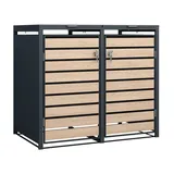 TPFGarden Mülltonnenbox LIVERPOOL (Mülltonnenverkleidung - Mülltonnenbox für 2 - in Holzoptik, Praktische Box für 240 L Tonnen - Stahl pulverbeschichtet - anthrazit), Premium Mülltonnenhaus - Maße (BxHxT): 132 x 116 x 80 cm grau 132.0 cm x 116.0 cm x 80.0 cm