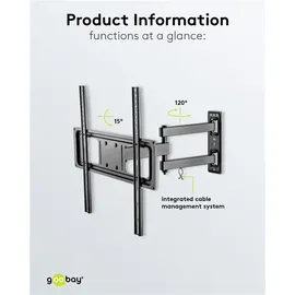 goobay 49744 Wandhalterung neigbar, (schwenkbar 32 bis 55 Zoll ausziehbar und vollbeweglich für Fernseher von 55“ bis 35Kg max. VESA 400x400, schwarz