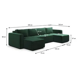 petits-meubles U-sofa 5-sitzig umbaubar Truhe Ezekiel Cord Tannengrün
