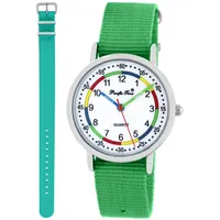 Pacific Time Lernuhr Mädchen Jungen Kinder Armbanduhr 2 Armband grün + türkis analog Quarz 11063