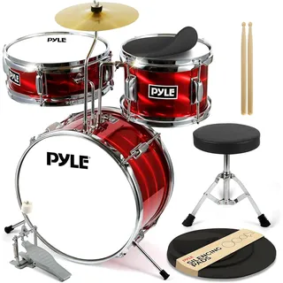 Pyle Kinder Schlagzeug Set– Drums for Kids, Kinderschlagzeug ab 3 Jahre bis 8 Jahre, Drum Set mit Snare Drum, Drum Pad für Kinder, Becken Schlagzeug &Drumsticks. Geeignet, um Schlagzeug zu lernen, Red
