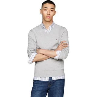 Tommy Hilfiger Herren Pullover Essential Cotton V-Ausschnitt, Grau (Light Grey Heather), XXL